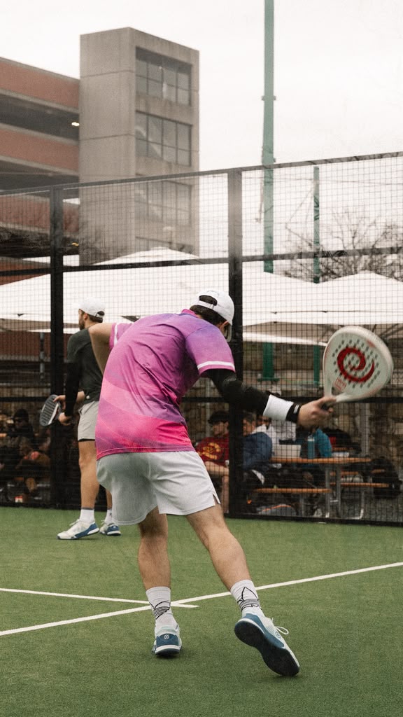 Outdoor padel courts at Glassbox Padel Club in College Park with players and spectators